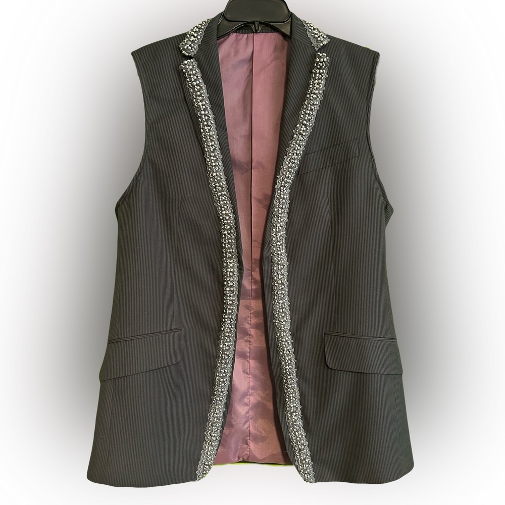 Upcycled Jacket Vest w/ Embellished Trim Men’s Sz M